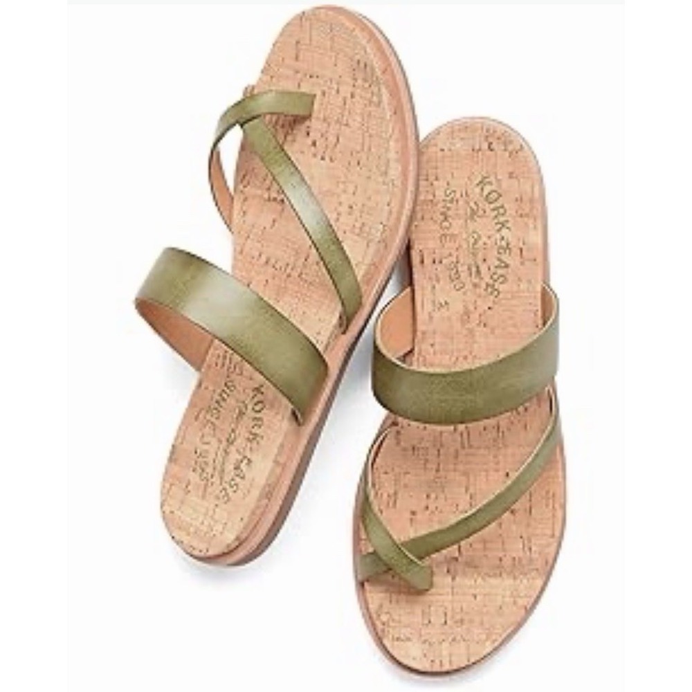 New KORK-EASE Women's Light Green Leather Belinda Flat Comfort Sandal size 7